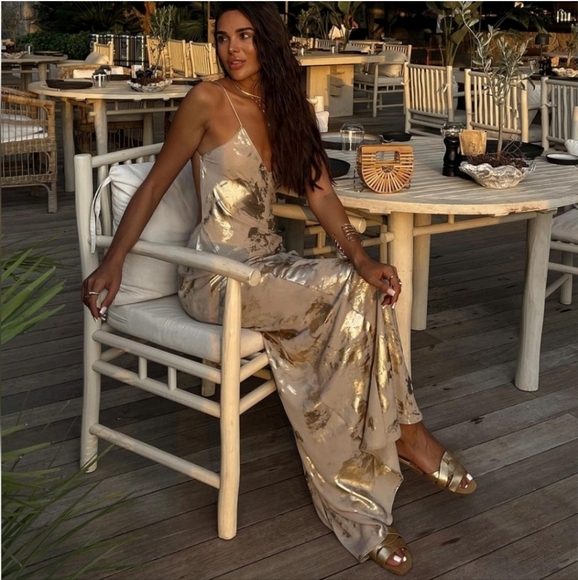 Zara Metallic Foil Slip Dress Maxi Size L - Picture 11 of 16